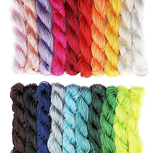 Bztzhm 20 Stück Makramee Garn 1mm, Nylonschnur für Armbänder, Baumwollschnur, Schmuckband, Chinesische Knotenschnur Nylonfaden, 1mm Seide Nylonschnur, für Geflochtene Halskette Armband DIY Crafts von Bztzhm