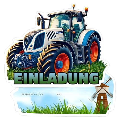 Bzzerumy Einladungskarten Kindergeburtstag für Jungen, Traktor Design, Geburtstagseinladungen für Jungs, Einladungen Kindergeburtstag, Set mit 12 Karten von Bzzerumy