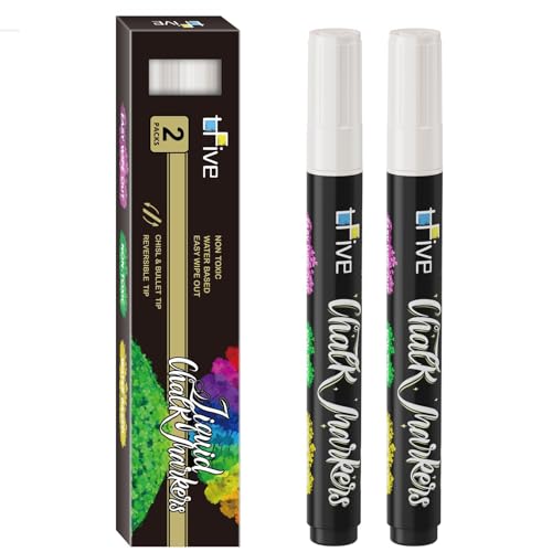 Bzzerumy Weiße Kreidestifte für Tafel abwaschbar - 2 Stück Whiteboard Marker abwischbar, Kreidestifte für Fenster, Flipchart Stifte, Whiteboard Stifte für Schule und Büro von Bzzerumy