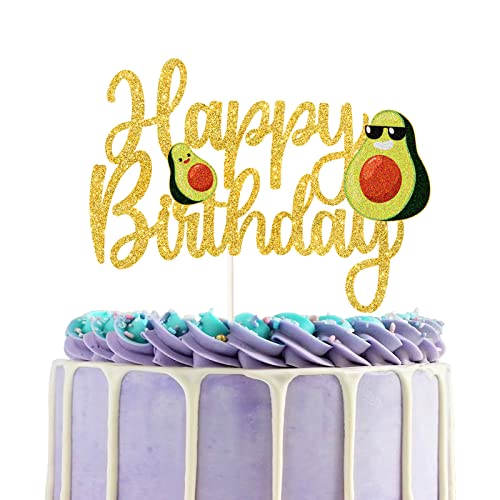 Avocado Kuchendekoration Happy Birthday Schild Gold Glitzer Kuchen Dekor für Baby Junge Mädchen Guacamole Thema Geburtstag Party Supplies Dekor von C/A