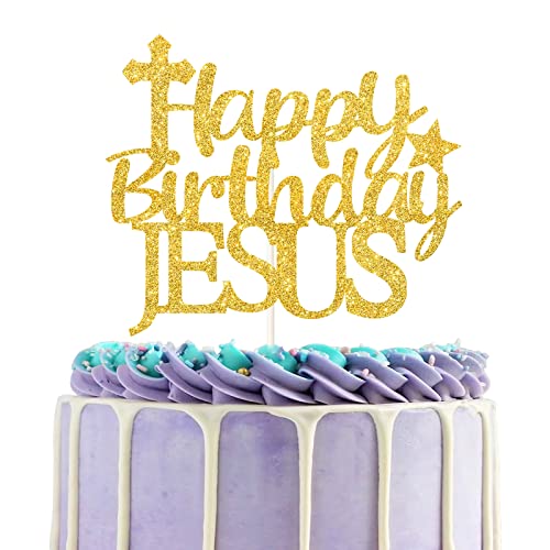 Gold Glitter Jesus's Birthday Cake Decoration - Happy Birthday Jesus Cake Topper - Jesus is the Reason for the Season-Christmas Birthday Cake pick von C/A