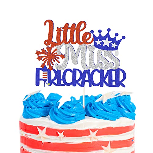 Litter Miss Firecracker Glitzer Tortenaufsatz Happy Birthday Gender Reveal Kuchendekorationen 4. Juli Babyparty Fotozubehör Kleiner Feuercracker Kuchenaufsatz, FourthJ-Blue-CT von C/A