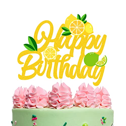 Zitronen-Kuchenaufsatz, Happy Birthday Sign Lemon Theme Cake Topper, Lemon Birthday Smash Cake Decor, Fruit Lemon Cake Picks for Birthday Party Supplies von C/A