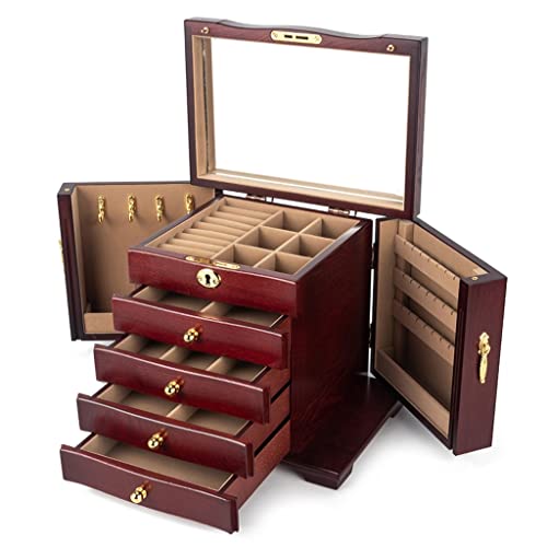 Schmuckkästchen Schmuckschatulle Schmuckschatulle, 4 Schubladen Hartholz Großer Holzschmuck Organizer mit Spiegel und Schloss, Schmuck Fall Lagerung for Frauen Geschenk Schmuckkasten Schmuckbox von C H SZ CC