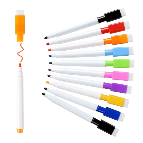 C-easb 10 Pcs Whiteboards Marker mit Magnetische, 9 Farbe Whiteboard Stifte mit Feiner Spitze, Trockenlösch Abwischbare Marker, Whiteboard-Stifte Abwischbar für Memoboard, Pinnwand Flipchart Marker von C-easb