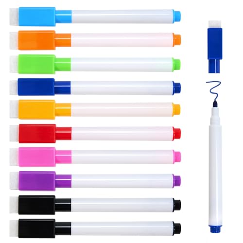 C-easb 10er-Pack Whiteboard-Marker, 9-farbige Whiteboard-Marker, magnetisch, trocken abwischbar, für Büro, Schule, Zuhause usw., abwischbar, feine Spitze. von C-easb