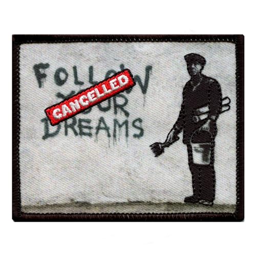 Banksy Follow Your Dreams Cancelled Photo Patch Street Art bestickt zum Aufbügeln, grau von C&D Visionary