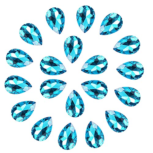 C&Z Kristall-Steine in Tropfenform, große Strasssteine, spitzer Rücken, Schmuckherstellung, Schuhe, Kleid, facettierte Glasperlen, 20 x 30 mm, 36 Stück, Seeblau von C&Z