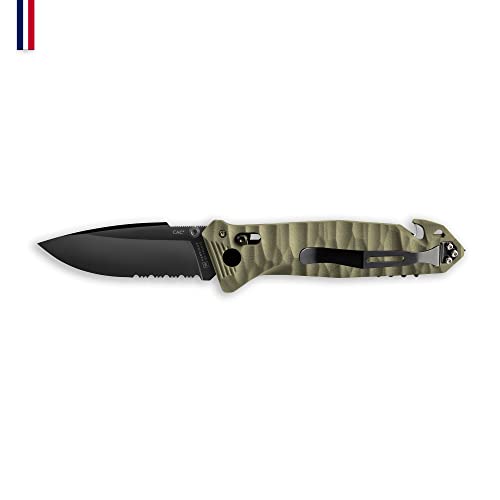 TB Outdoor-Messer CAC® – Französisches Armee-Messer – Überlebens- und Outdoor-Korrosionsschutzklinge mit Krimpen – Griff PA6 FV Khaki, Nutzklinge 85 mm von C.A.C