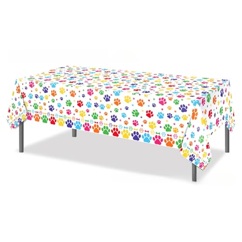 C.X.Y. Rechteckige Tischdecke mit buntem Pfoten-Aufdruck, 130 x 220 cm, wasserdicht, mehrfarbig von C.X.Y.