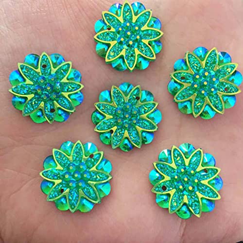 CAAXAINGJIAG Knöpfe Mantelknöpfe 20 Stück Harz 18mm Bling Blume Flache Rückseite Strass Ornamente Hochzeitsapplikationen-Grün(Green) von CAAXAINGJIAG