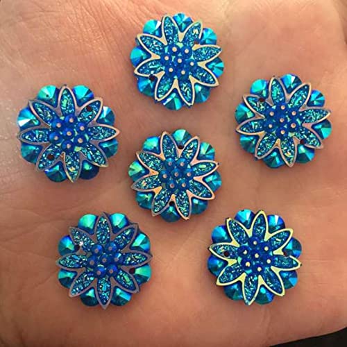 CAAXAINGJIAG Knöpfe Mantelknöpfe 20 Stück Harz 18mm Bling Blume Flache Rückseite Strass Ornamente Hochzeitsapplikationen-Grün(Sapphire) von CAAXAINGJIAG