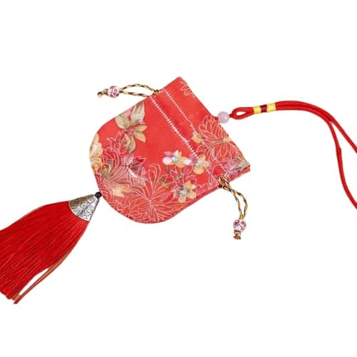 CAAXAINGJIAG Schmuck aus Seide Brieftasche 4 Stück Duftsäckchen mit Blumenmuster, Beutel mit Kordelzug, Geschenktüte, leer, Duftbeutel, Hanfu-Zubehör, Anhänger, Auto-Hängedekoration(Red) von CAAXAINGJIAG