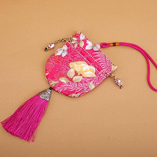 CAAXAINGJIAG Schmuck aus Seide Brieftasche 4 Stück Duftsäckchen mit Blumenmuster, Beutel mit Kordelzug, Geschenktüte, leer, Duftbeutel, Hanfu-Zubehör, Anhänger, Auto-Hängedekoration(Rose Red) von CAAXAINGJIAG