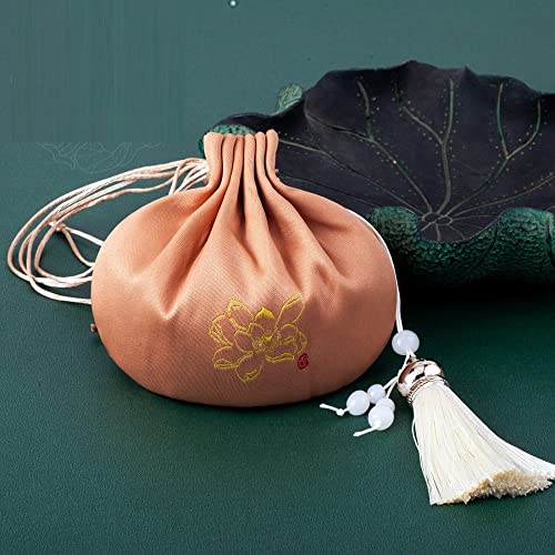 CAAXAINGJIAG Schmuck aus Seide Brieftasche 4 Stück chinesische Duftsäckchen, bestickte Lotusbeutel, Geschenkbeutel mit Kordelzug, Leere Duftsäckchen mit Quaste, Hanfu-Zubehör-Anhänger(Brown) von CAAXAINGJIAG