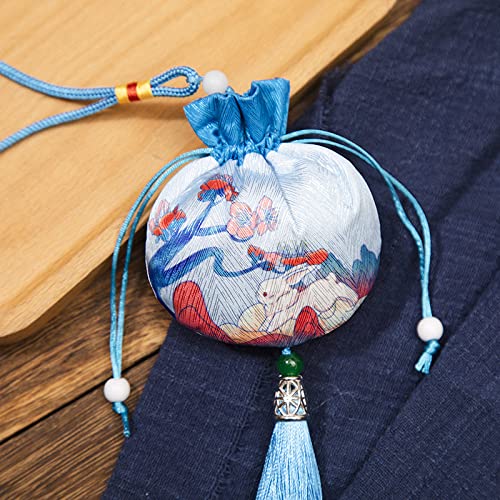 CAAXAINGJIAG Schmuck aus Seide Brieftasche 4 Stück kleine Beutelchen aus Brokat, Geschenkbeutel mit Kordelzug, leerer Duftbeutel, Hanfu-Zubehör, Anhänger, Auto-Hängedekoration(Blue) von CAAXAINGJIAG