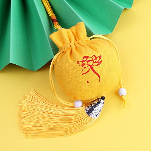 CAAXAINGJIAG Schmuck aus Seide Brieftasche 4 Stück kleine Sachets mit Lotusmuster, Beutel mit Kordelzug, Geschenktüte, leerer Duftbeutel, Hanfu-Zubehör, Anhänger, Auto-Hängedekoration(Yellow) von CAAXAINGJIAG