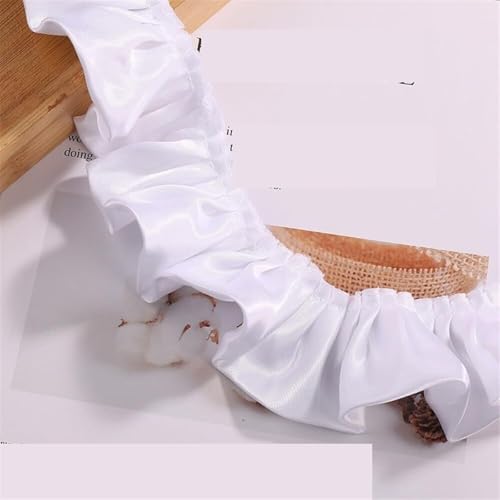 CAAXAINGJIAG Spitzenband. Spitzenband Stoff Nähen DIY Handwerk, Doppellagiges Satin-Rüschen-Spitzenbordüre-Dekorband for Nähen von Kleidung, Hochzeitsdekoration(White) von CAAXAINGJIAG