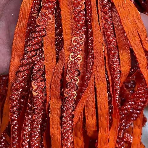 CAAXAINGJIAG Spitzenband. Spitzenband Stoff Nähen DIY Handwerk, Handperlen Paillettenband Spitze Dekoband, Spitze for Nähen, Basteln, Hochzeit, Vorhang(Orange) von CAAXAINGJIAG