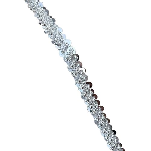 CAAXAINGJIAG Spitzenband. Spitzenband Stoff Nähen DIY Handwerk, Handperlen Paillettenband Spitze Dekoband, Spitze for Nähen, Basteln, Hochzeit, Vorhang(Silver) von CAAXAINGJIAG