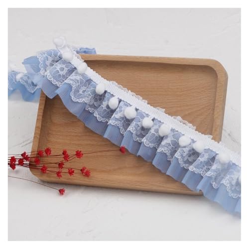 CAAXAINGJIAG Spitzenband. Spitzenband Stoff Nähen DIY Handwerk, Rüschen Spitzenband mit Plüschkugel, Spitzenborte, Rüschenband, Spitzenbesatz for Nähen, Basteln, Kleidungsdekoration(Blue) von CAAXAINGJIAG