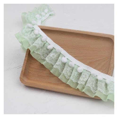 CAAXAINGJIAG Spitzenband. Spitzenband Stoff Nähen DIY Handwerk, Rüschen Spitzenband mit Plüschkugel, Spitzenborte, Rüschenband, Spitzenbesatz for Nähen, Basteln, Kleidungsdekoration(Green) von CAAXAINGJIAG