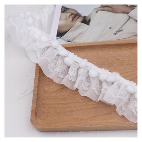 CAAXAINGJIAG Spitzenband. Spitzenband Stoff Nähen DIY Handwerk, Rüschen Spitzenband mit Plüschkugel, Spitzenborte, Rüschenband, Spitzenbesatz for Nähen, Basteln, Kleidungsdekoration(White) von CAAXAINGJIAG