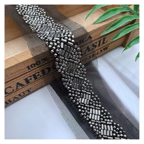 CAAXAINGJIAG Spitzenband. Spitzenband Stoff Nähen DIY Handwerk, Spitzenband mit Perlen, Besatz Perlenband Kragenapplikation for Nähen Handwerk Kleid Kragen Kleidung Hochzeit(Black) von CAAXAINGJIAG