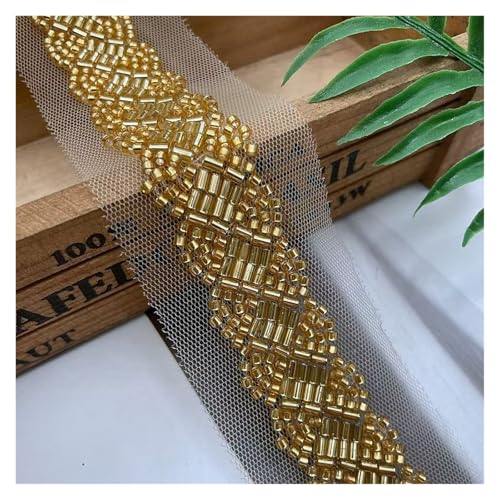 CAAXAINGJIAG Spitzenband. Spitzenband Stoff Nähen DIY Handwerk, Spitzenband mit Perlen, Besatz Perlenband Kragenapplikation for Nähen Handwerk Kleid Kragen Kleidung Hochzeit(Gold) von CAAXAINGJIAG