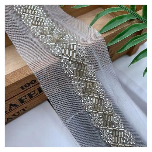 CAAXAINGJIAG Spitzenband. Spitzenband Stoff Nähen DIY Handwerk, Spitzenband mit Perlen, Besatz Perlenband Kragenapplikation for Nähen Handwerk Kleid Kragen Kleidung Hochzeit(Silver) von CAAXAINGJIAG