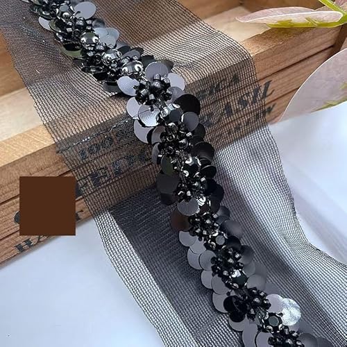 CAAXAINGJIAG Spitzenband. Spitzenband Stoff Nähen DIY Handwerk, Spitzenband mit Perlen, Spitzenbordüre for DIY Nähen Handwerk, Kleidung, Hochzeit, Scrapbooking, Geschenkbox(Black) von CAAXAINGJIAG