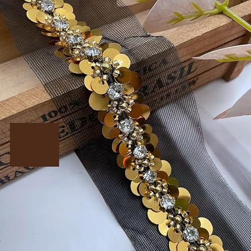 CAAXAINGJIAG Spitzenband. Spitzenband Stoff Nähen DIY Handwerk, Spitzenband mit Perlen, Spitzenbordüre for DIY Nähen Handwerk, Kleidung, Hochzeit, Scrapbooking, Geschenkbox(Gold) von CAAXAINGJIAG