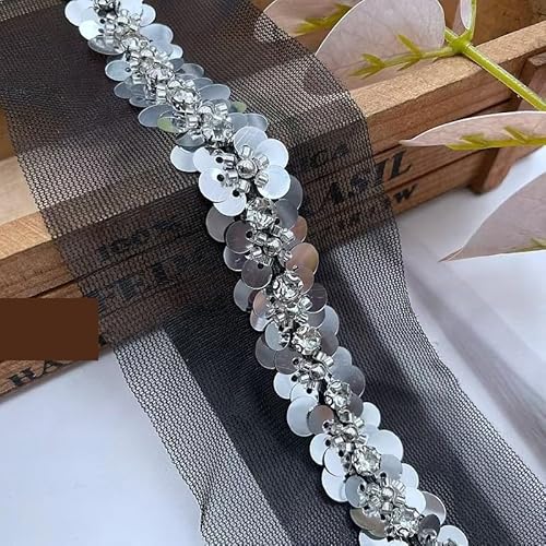 CAAXAINGJIAG Spitzenband. Spitzenband Stoff Nähen DIY Handwerk, Spitzenband mit Perlen, Spitzenbordüre for DIY Nähen Handwerk, Kleidung, Hochzeit, Scrapbooking, Geschenkbox(Silver) von CAAXAINGJIAG