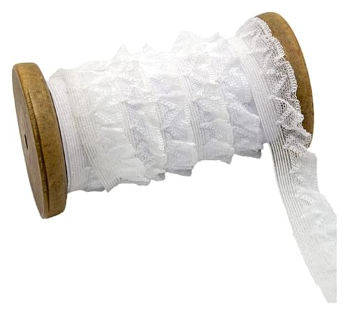 CAAXAINGJIAG Spitzenband. Spitzenband Stoff Nähen DIY Handwerk, elastisches Spitzenband, Plissierte Spitze, gerüschtes Chiffonband for Nähen, Basteln, Hochzeit, Party, Dekoration(White) von CAAXAINGJIAG