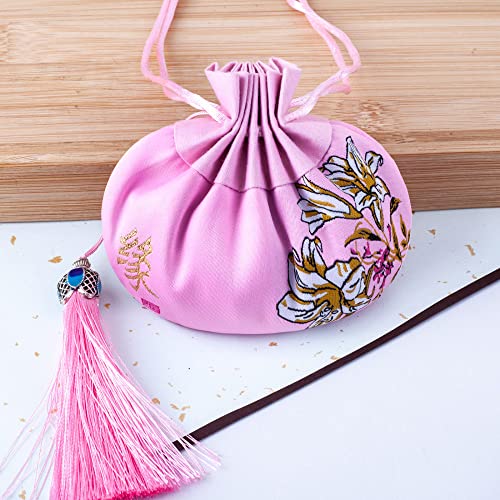 Schmuck aus Seide Brieftasche 4 Stück chinesische Duftsäckchen, bedruckte Brokatbeutel, Geschenkbeutel mit Kordelzug, leere Duftsäckchen mit Quaste, Hanfu-Zubehör, Anhänger, Auto-Hängedekoration(Pink) von CAAXAINGJIAG