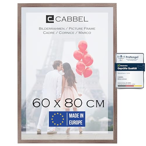 CABBEL 1x Bilderrahmen 60x80 cm Eiche Dunkel Rahmen 1-Pack | Dokumentenrahmen, Collage, Poster | MDF Holz-Posterrahmen Acrylglas | Picture Frame, Puzzlerahmen, Bilder, Fotorahmen zum Aufhängen von CABBEL