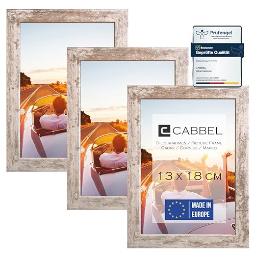 CABBEL 3er Set Bilderrahmen 13x18 MDF Holz-Rahmen mit bruchsicherem Acrylglas in Birke von CABBEL