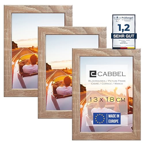 CABBEL 3er Set Bilderrahmen 13x18 MDF Holz-Rahmen mit bruchsicherem Acrylglas in Mokka Hell von CABBEL