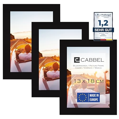 CABBEL 3er Set Bilderrahmen 13x18 MDF Holz-Rahmen mit bruchsicherem Acrylglas in Schwarz von CABBEL