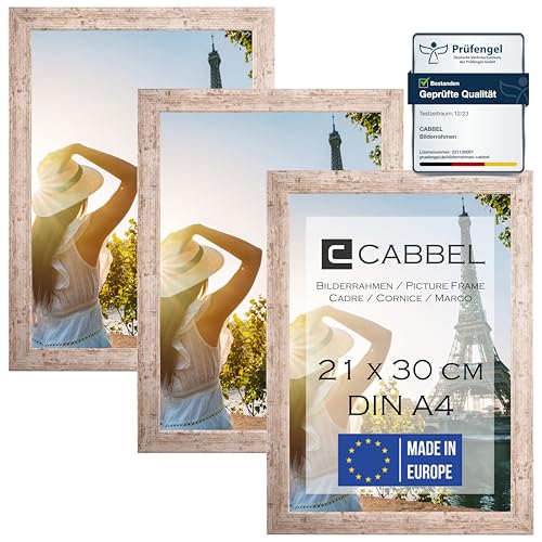 CABBEL 3er Set Bilderrahmen DIN A4 21x30 MDF Holz-Rahmen mit bruchsicherem Acrylglas, ideal für Collagen, Portraits & Urkunden in Birke von CABBEL