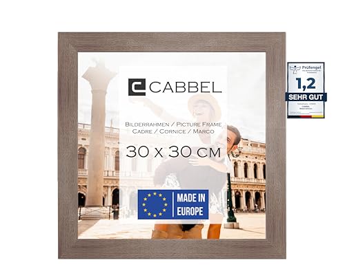 CABBEL Bilderrahmen 30x30 cm, Eiche Dunkel, stabiles MDF-Holz Rahmen, bruchsicherem Plexi-Glas, zum Aufhängen, ideal für Fotos/Bilder/Collage von CABBEL