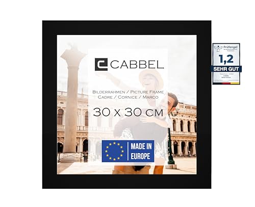 CABBEL Bilderrahmen 30x30 cm, Schwarz, stabiles MDF-Holz Rahmen, bruchsicherem Plexi-Glas, zum Aufhängen, ideal für Fotos/Bilder/Collage von CABBEL