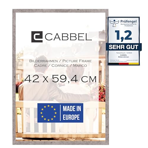 CABBEL Bilderrahmen 42x59,4 cm, Grau (Beton), stabiles MDF-Holz Rahmen, bruchsicherem Plexi-Glas, zum Aufhängen, ideal für Fotos/Bilder/Collage von CABBEL