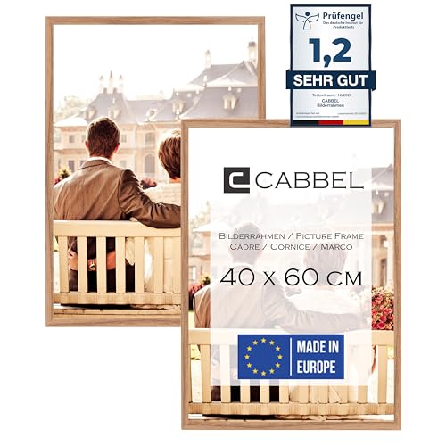 CABBEL Doppelpack (2er Set) Bilderrahmen 40x60 cm, Eiche, stabiles MDF-Holz Rahmen, bruchsicherem Plexi-Glas, zum Aufhängen, ideal für Fotos/Bilder/Collage von CABBEL