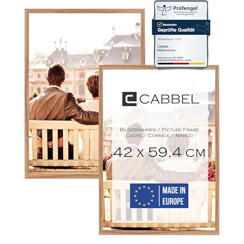 CABBEL Doppelpack (2er Set) Bilderrahmen 42x59,4 cm, Eiche, stabiles MDF-Holz Rahmen, bruchsicherem Plexi-Glas, zum Aufhängen, ideal für Fotos/Bilder/Collage von CABBEL