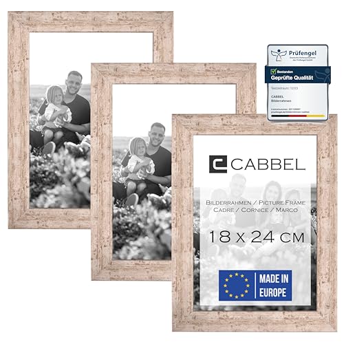 CABBEL Doppelpack (3er Set) 3X Bilderrahmen 18x24 cm, Birke, stabiles MDF-Holz Rahmen, bruchsicherem Plexi-Glas, zum Aufhängen & Aufstellen, ideal für Fotos/Bilder/Collage von CABBEL