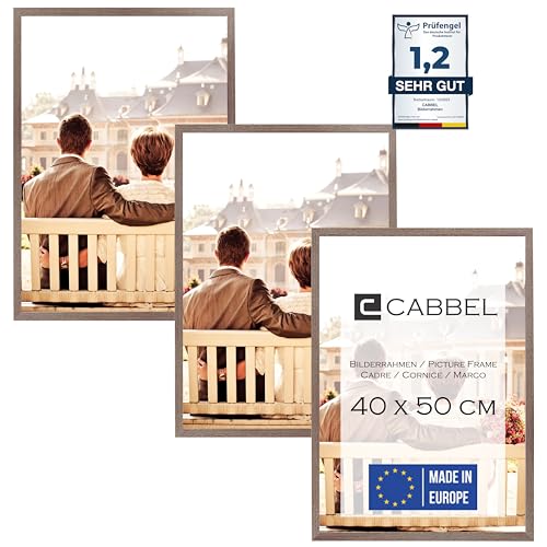 CABBEL Dreierpack (3 Stk.) Bilderrahmen 40x50 cm MDF Holz-Rahmen in Eiche Dunkel | mit bruchsicherem Plexi-Glas/Modern von CABBEL