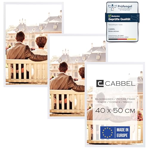 CABBEL Dreierpack (3 Stk.) Bilderrahmen 40x50 cm MDF Holz-Rahmen in Weiß | mit bruchsicherem Plexi-Glas/Modern von CABBEL