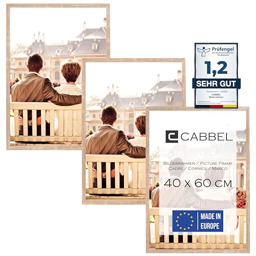 CABBEL Dreierpack (3 Stk.) Bilderrahmen 40x60 cm MDF Holz-Rahmen in Mokka | mit bruchsicherem Plexi-Glas/Modern, zum Aufhängen, ideal für Fotos/Bilder/Collage von CABBEL