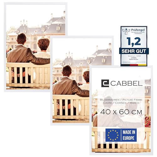 CABBEL Dreierpack (3 Stk.) Bilderrahmen 40x60 cm MDF Holz-Rahmen in Weiß | mit bruchsicherem Plexi-Glas/Modern, zum Aufhängen, ideal für Fotos/Bilder/Collage von CABBEL